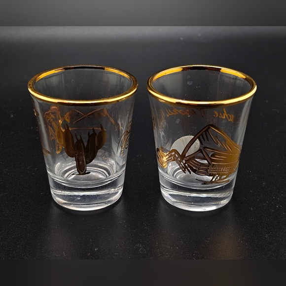 Machu Picchu Shot Glasses Liquor Glass Set Of 3 Peru 14K Gold Plated Print llama - Picture 6 of 10